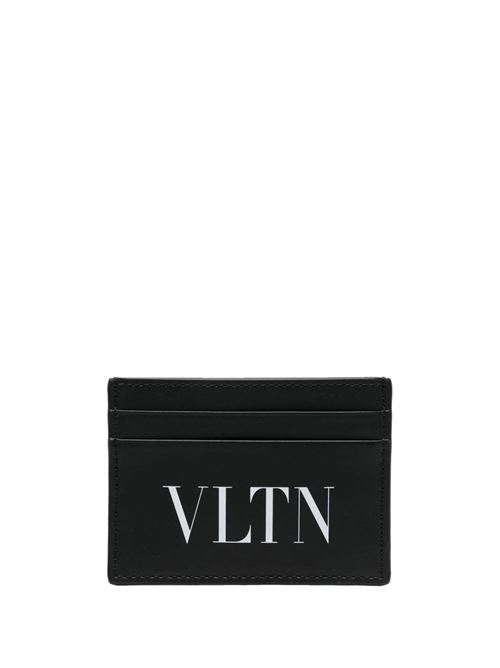 Black Leather Card Holder with Valentino Garavani Men's Logo Print Valentino Garavani | 5Y2P0448LVN0NI